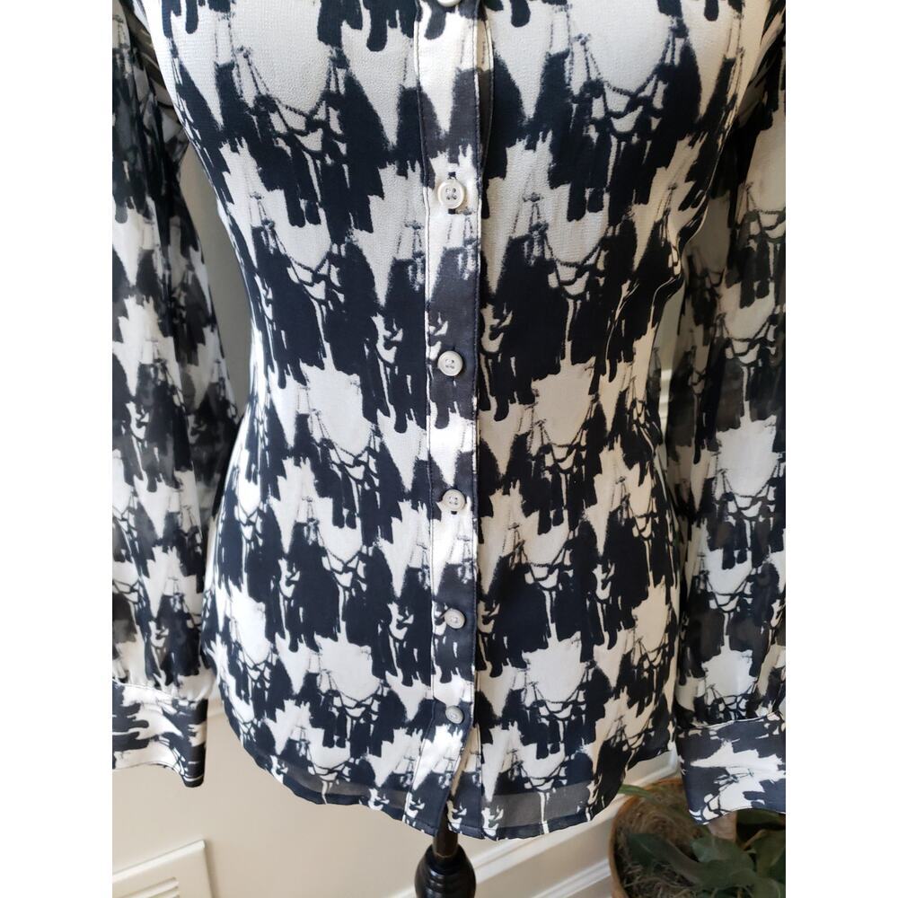Women's Banana Republic Black & White Sheer Blouse Size 6 Pullover - Picture 4 of 11